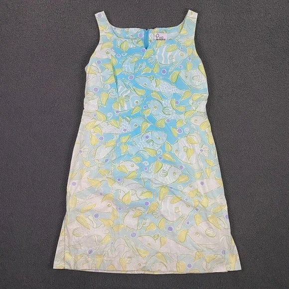 Vintage Lilly Pulitzer Dress size 14 Fish Print Tropical Summer Sleeveless Blue - Picture 1 of 15
